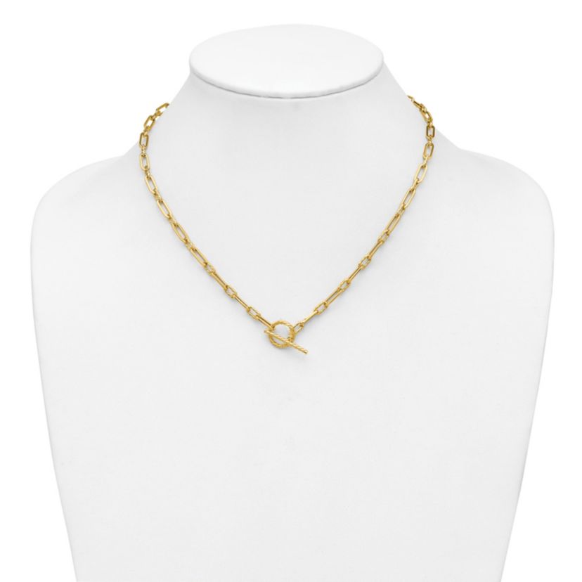 14K Yellow Gold Polished and Twisted Fancy Link Toggle Necklace