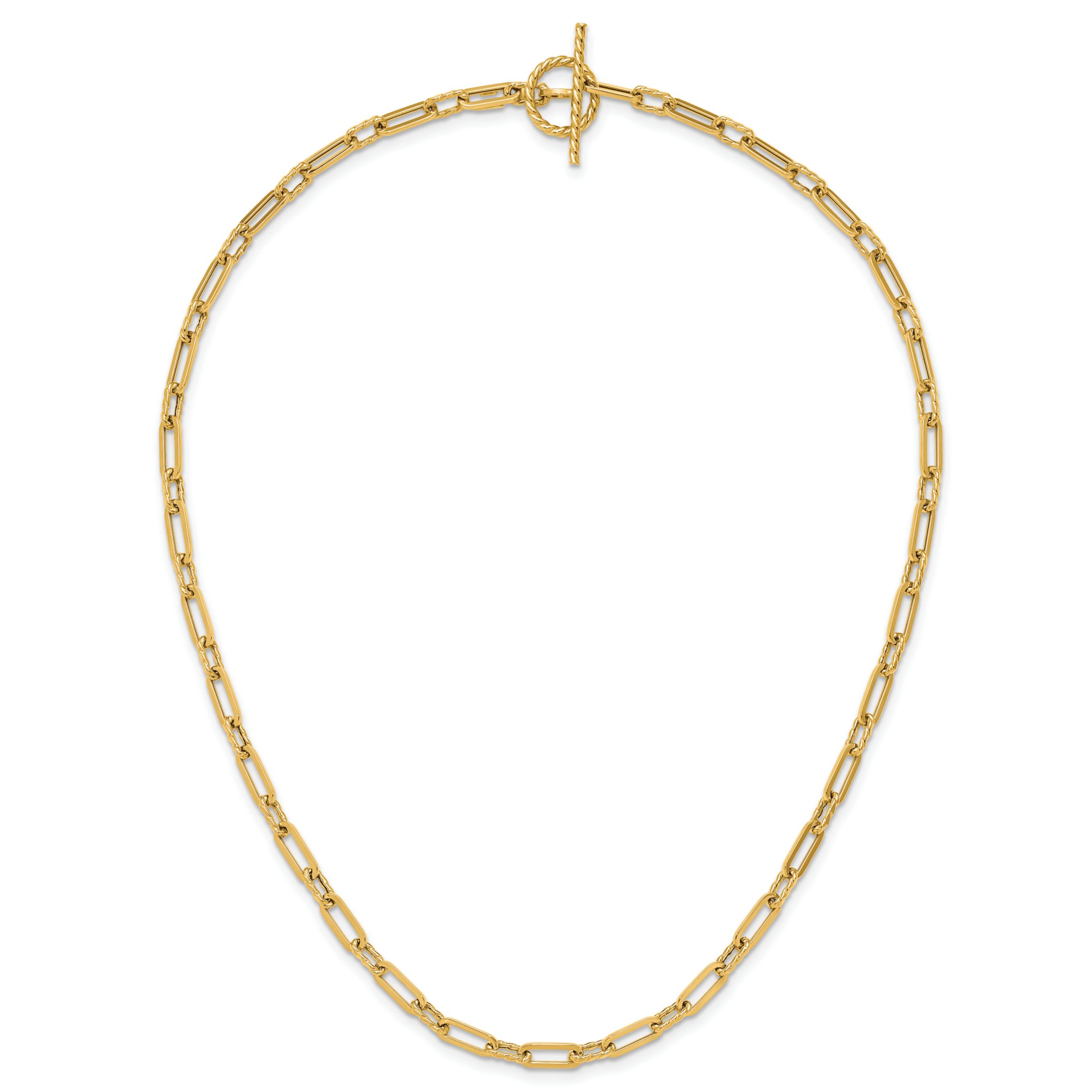 14K Yellow Gold Polished and Twisted Fancy Link Toggle Necklace