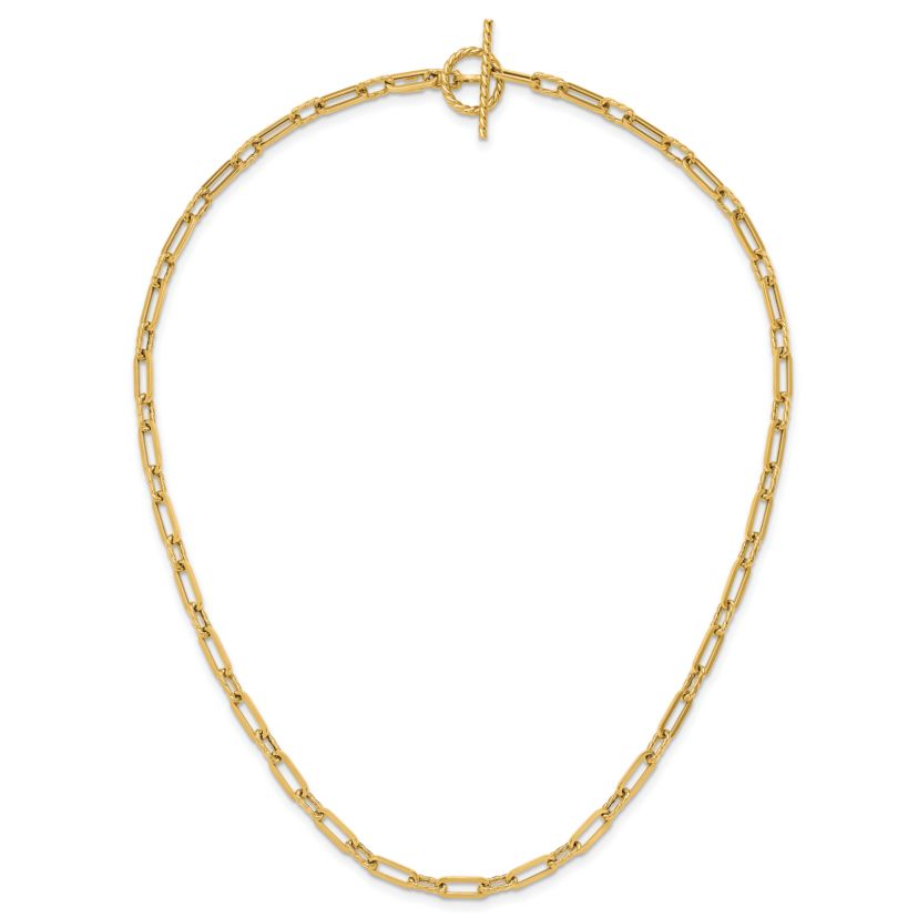 14K Yellow Gold Polished and Twisted Fancy Link Toggle Necklace