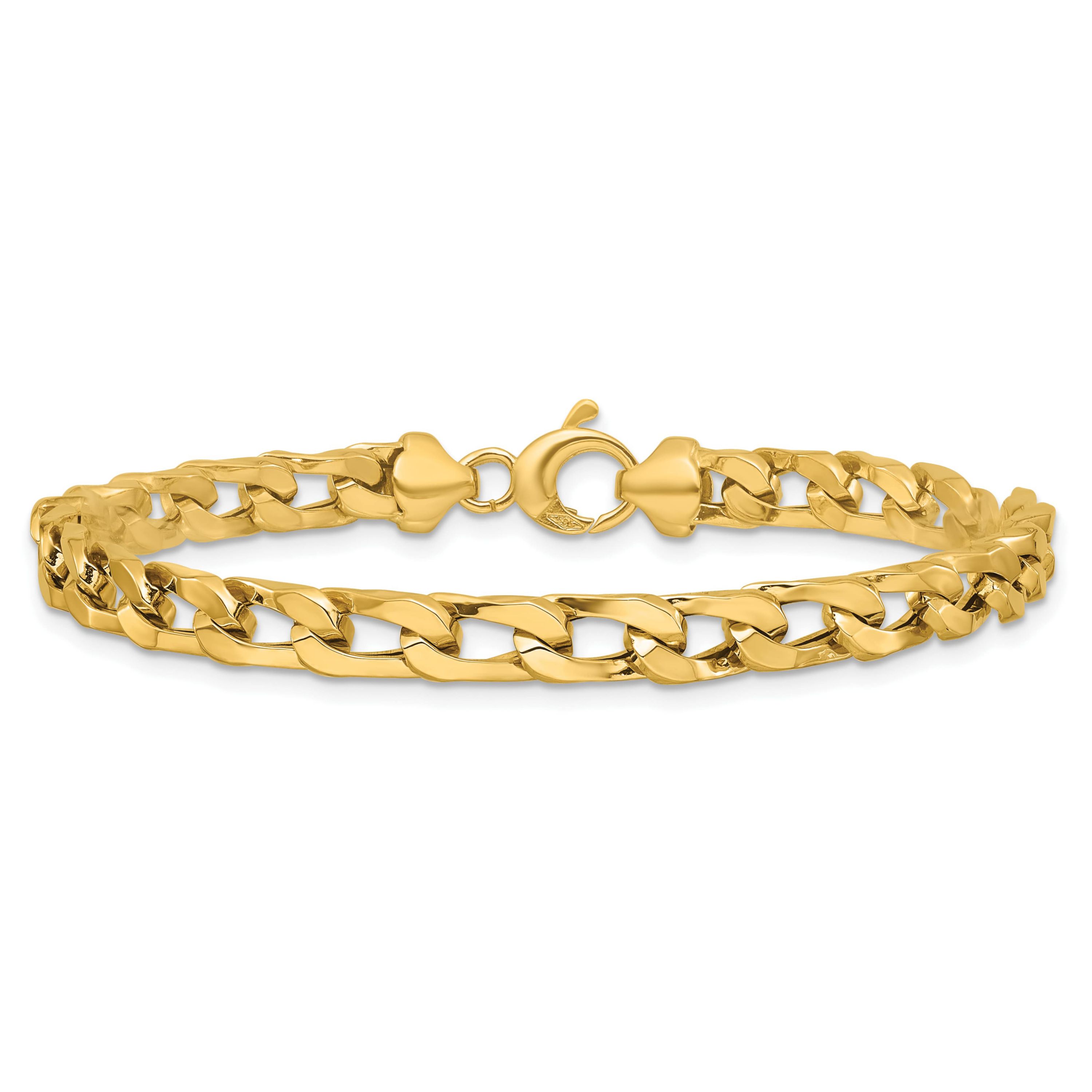 14K Yellow Gold Polished Fancy Long Curb Link Bracelet