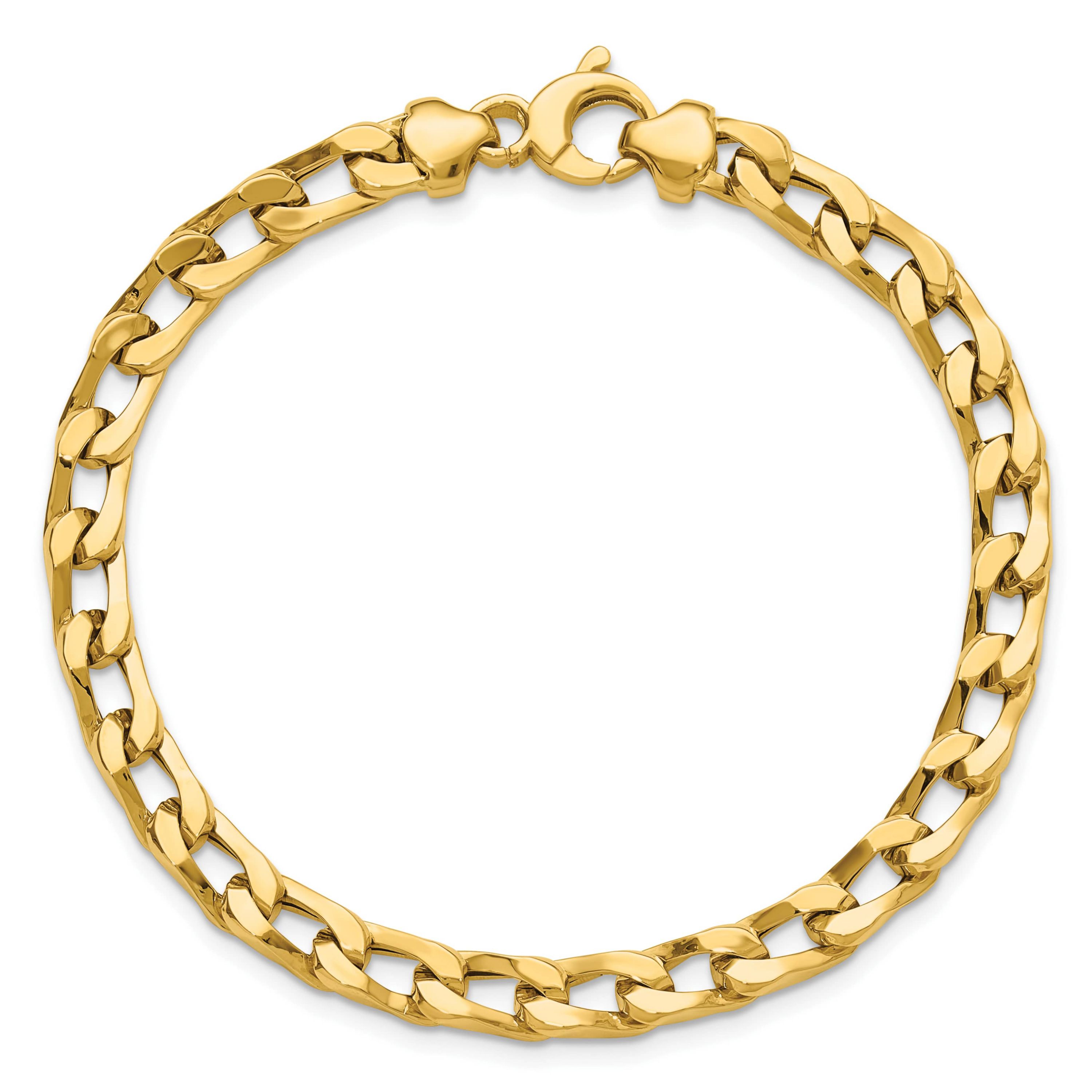 14K Yellow Gold Polished Fancy Long Curb Link Bracelet