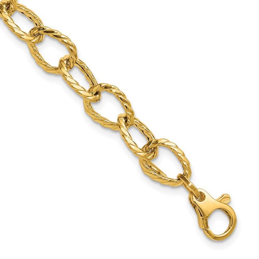 14K Yellow Gold Polished and Twisted Fancy Link Bracelet