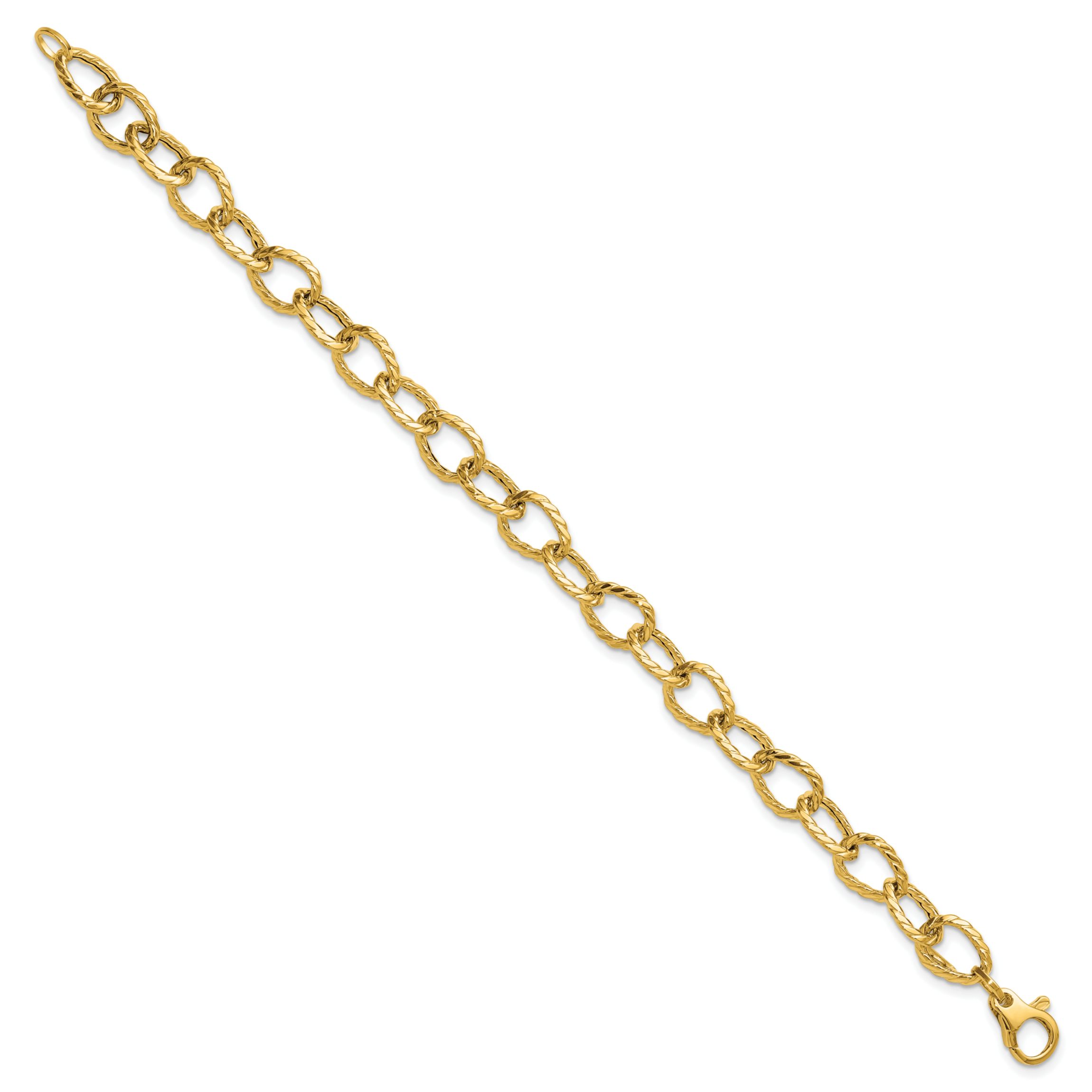 14K Yellow Gold Polished and Twisted Fancy Link Bracelet