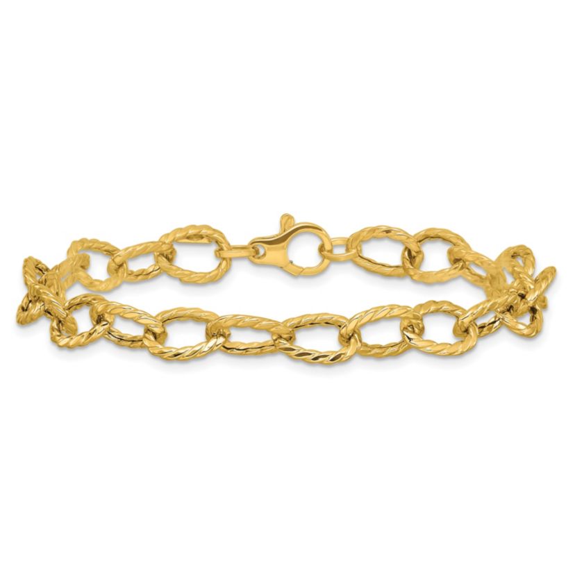14K Yellow Gold Polished and Twisted Fancy Link Bracelet