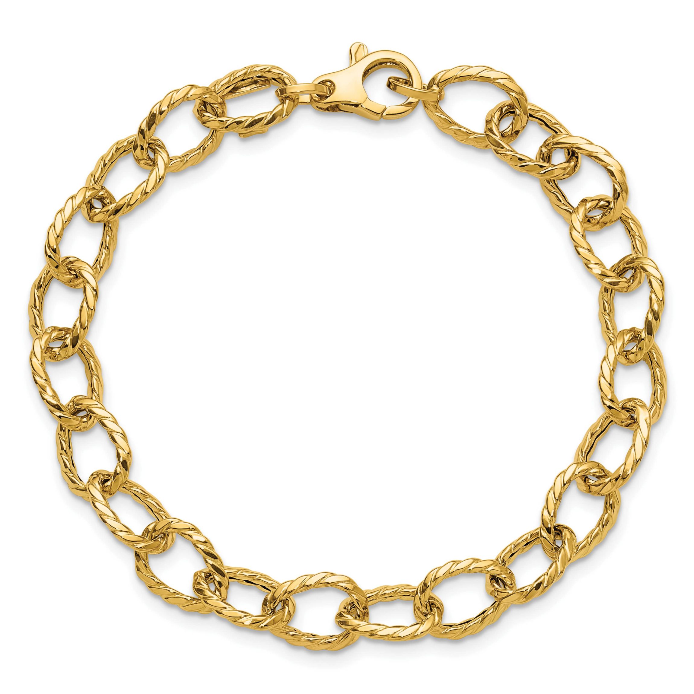 14K Yellow Gold Polished and Twisted Fancy Link Bracelet