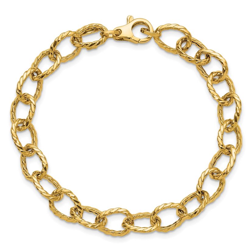14K Yellow Gold Polished and Twisted Fancy Link Bracelet