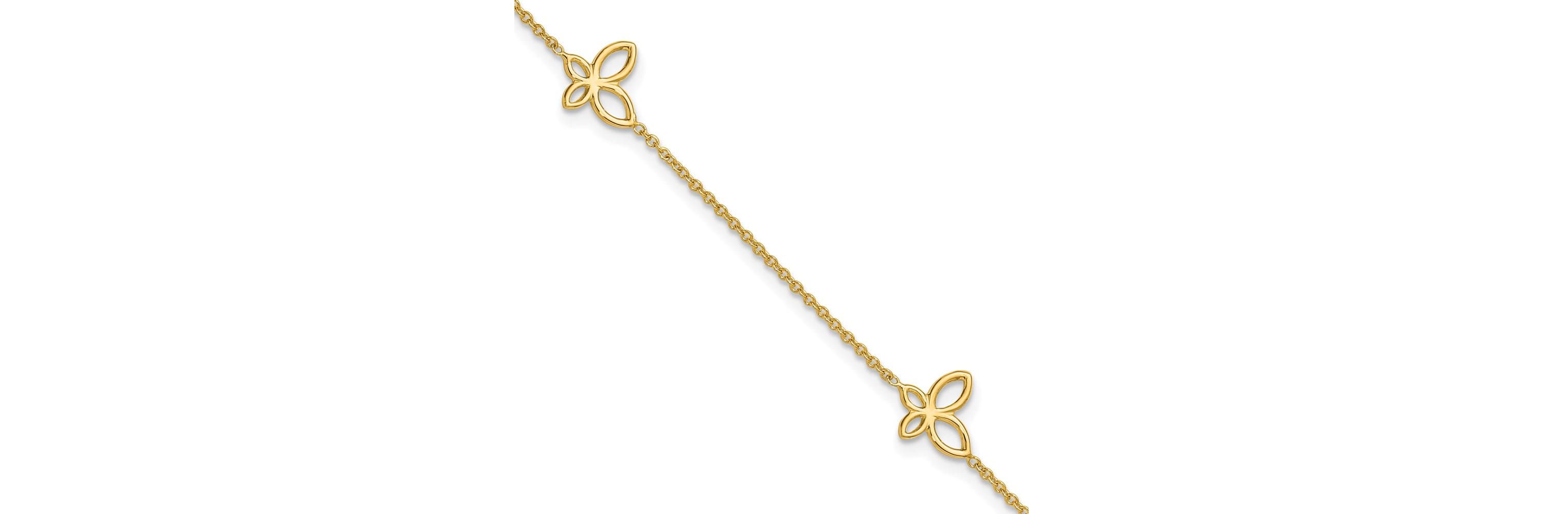 14K Yellow Gold Polished Butterfly Station 9-inch Plus 1-inch Extender Anklet