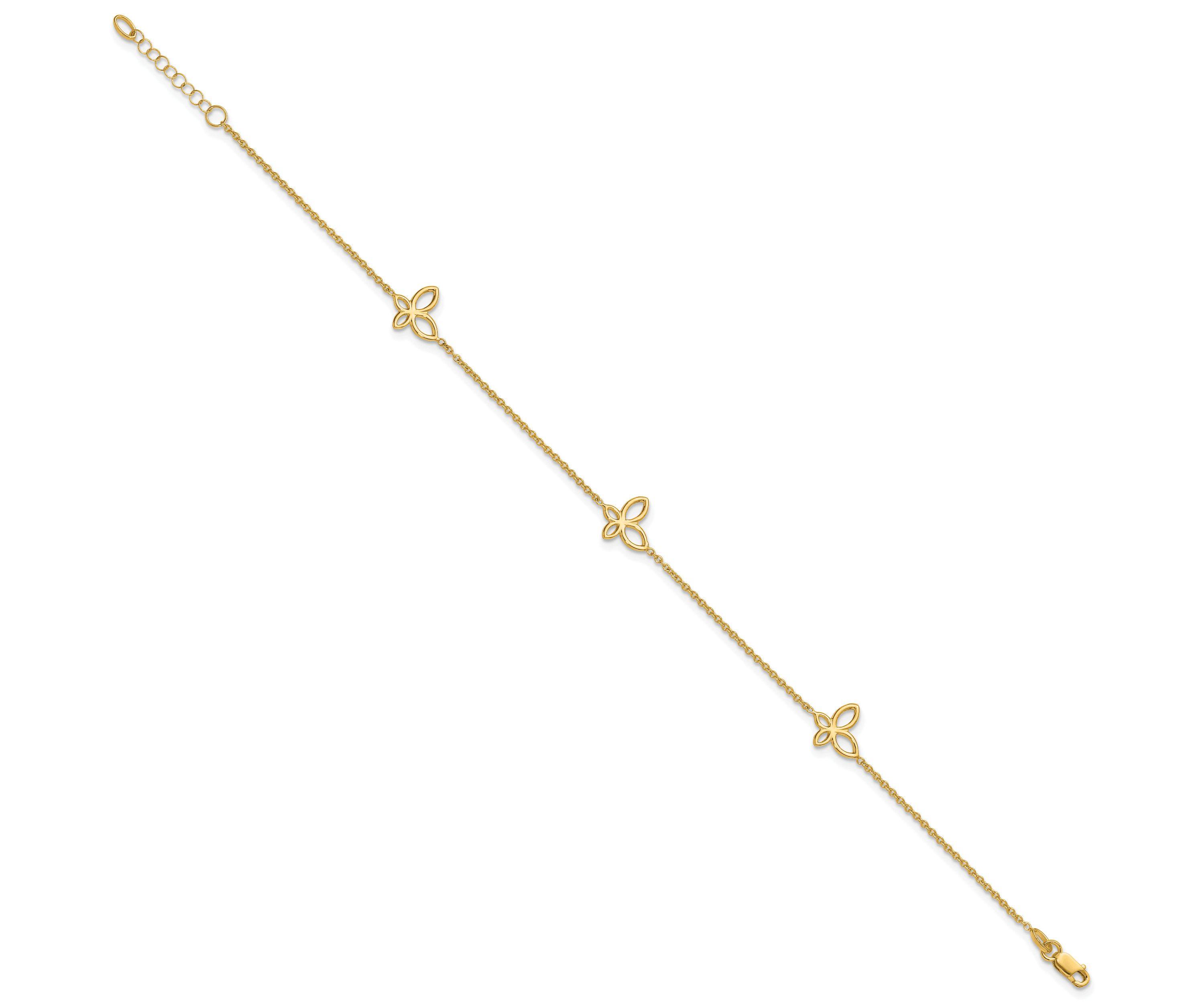 14K Yellow Gold Polished Butterfly Station 9-inch Plus 1-inch Extender Anklet