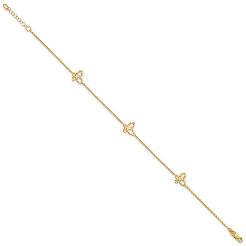 14K Yellow Gold Polished Butterfly Station 9-inch Plus 1-inch Extender Anklet