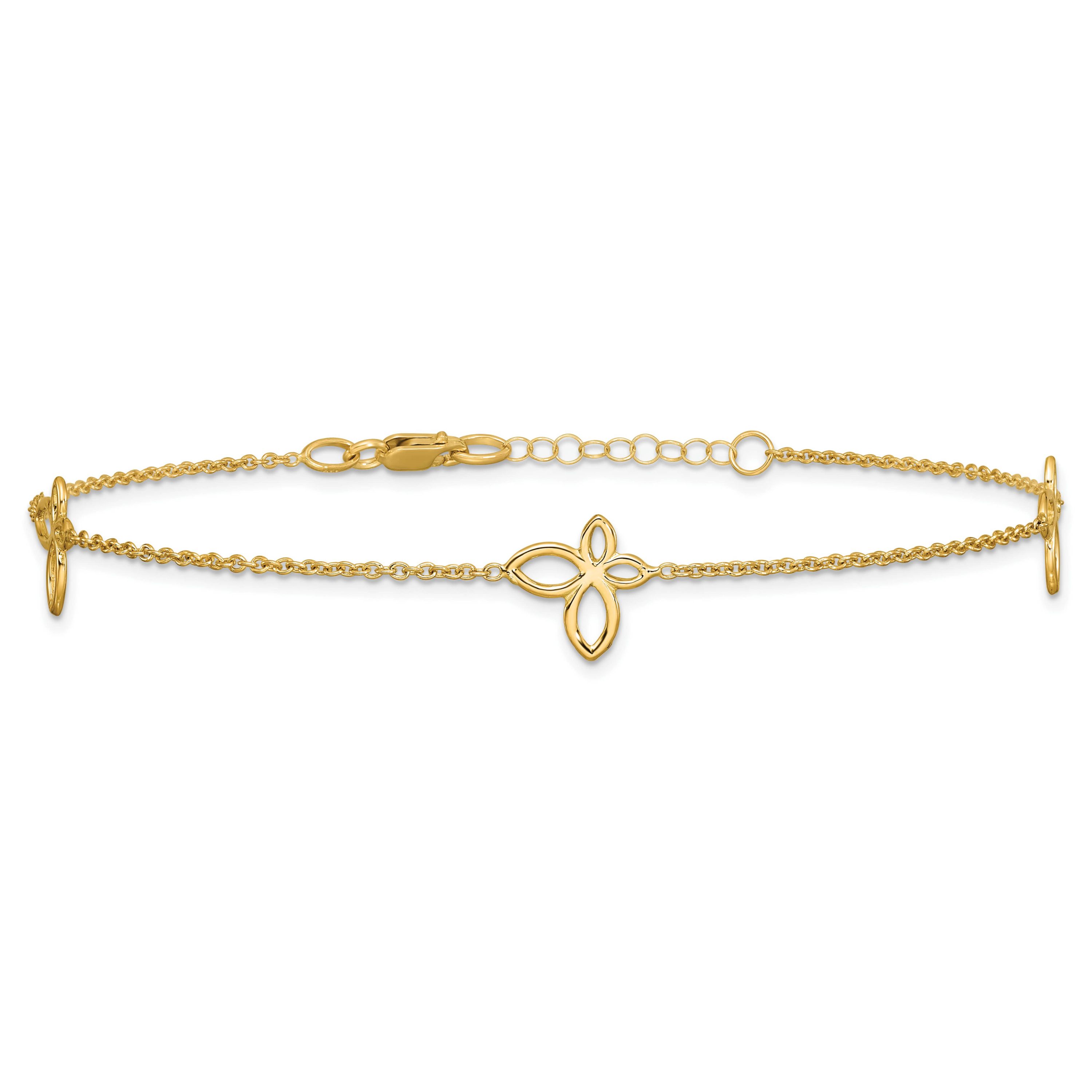 14K Yellow Gold Polished Butterfly Station 9-inch Plus 1-inch Extender Anklet