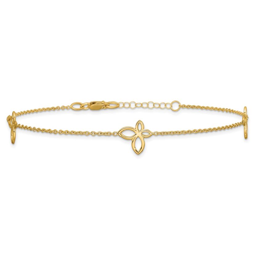 14K Yellow Gold Polished Butterfly Station 9-inch Plus 1-inch Extender Anklet