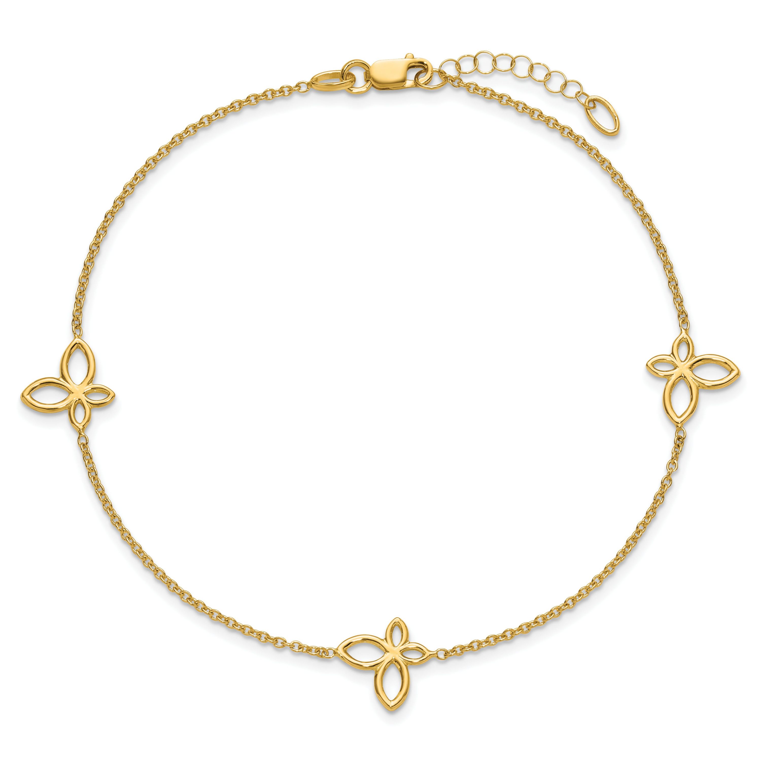 14K Yellow Gold Polished Butterfly Station 9-inch Plus 1-inch Extender Anklet