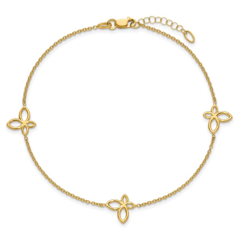 14K Yellow Gold Polished Butterfly Station 9-inch Plus 1-inch Extender Anklet