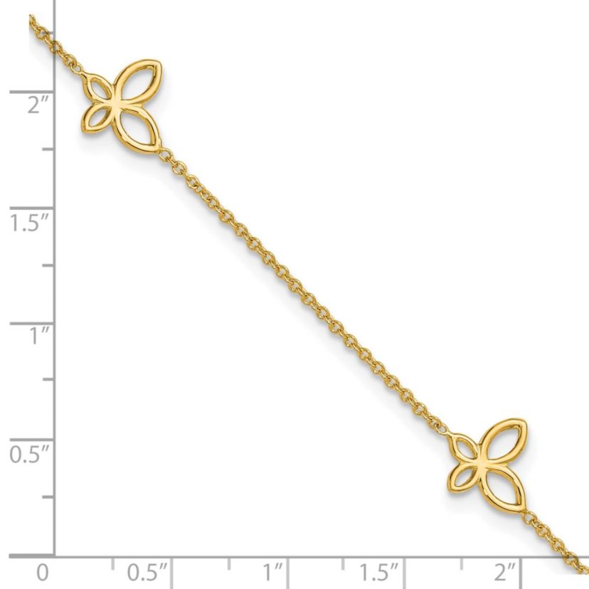 14K Yellow Gold Polished Butterfly Station 9-inch Plus 1-inch Extender Anklet