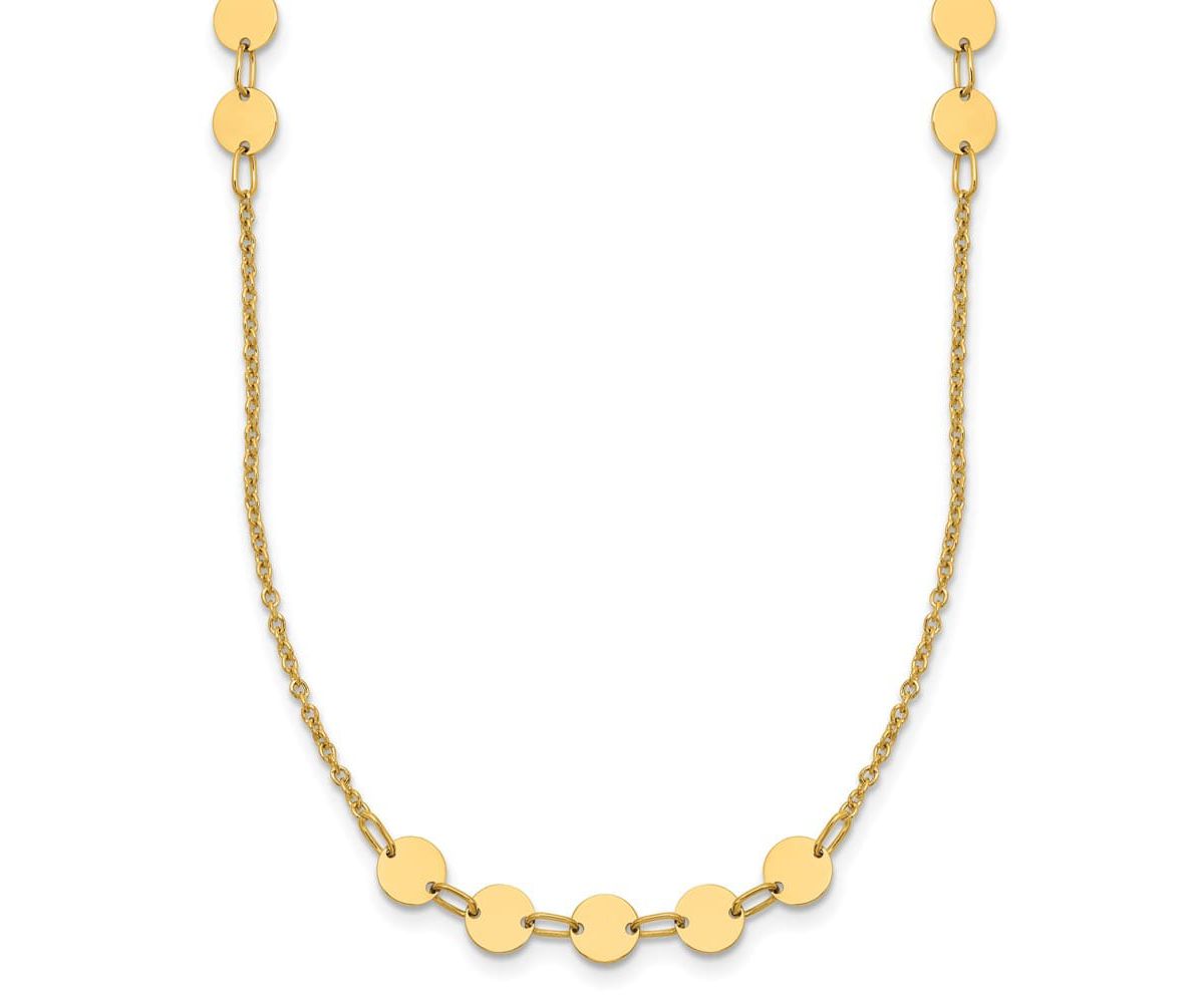 14K Yellow Gold Polished Circle Disc with 2-inch Extension Necklace