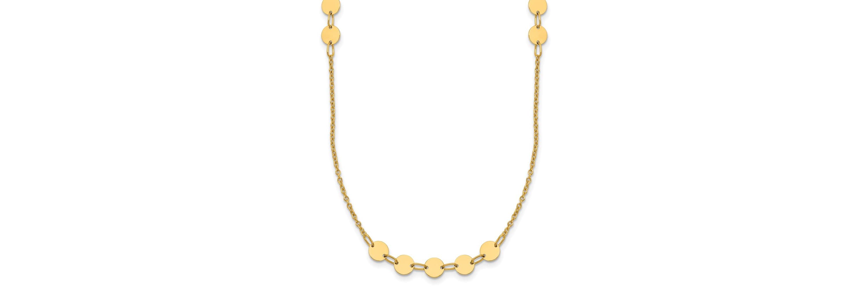 14K Yellow Gold Polished Circle Disc with 2-inch Extension Necklace