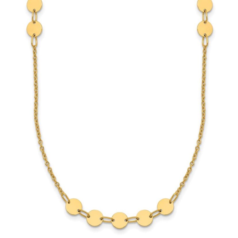14K Yellow Gold Polished Circle Disc with 2-inch Extension Necklace