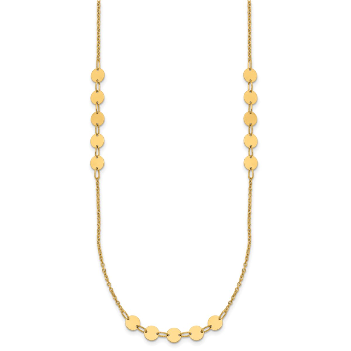 14K Yellow Gold Polished Circle Disc with 2-inch Extension Necklace