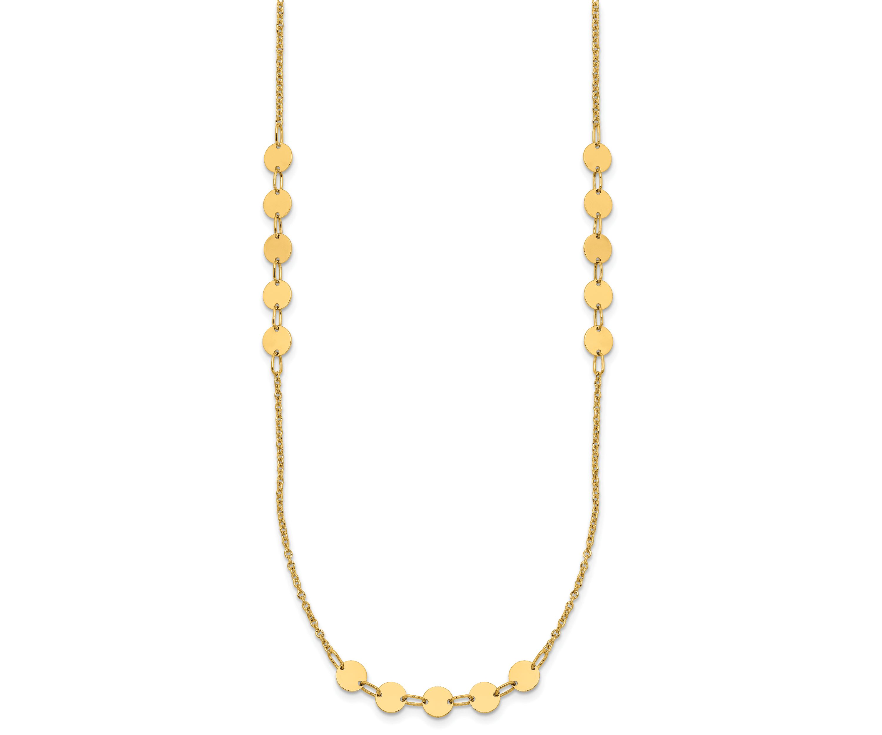 14K Yellow Gold Polished Circle Disc with 2-inch Extension Necklace