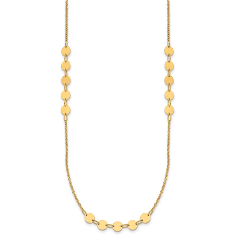 14K Yellow Gold Polished Circle Disc with 2-inch Extension Necklace
