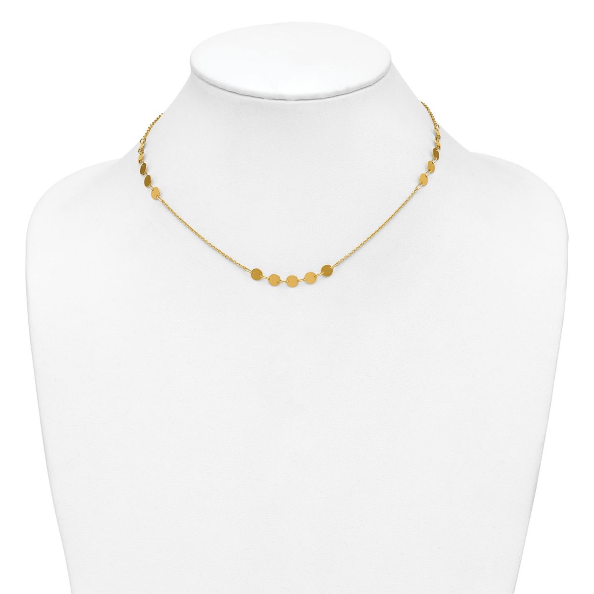 14K Yellow Gold Polished Circle Disc with 2-inch Extension Necklace