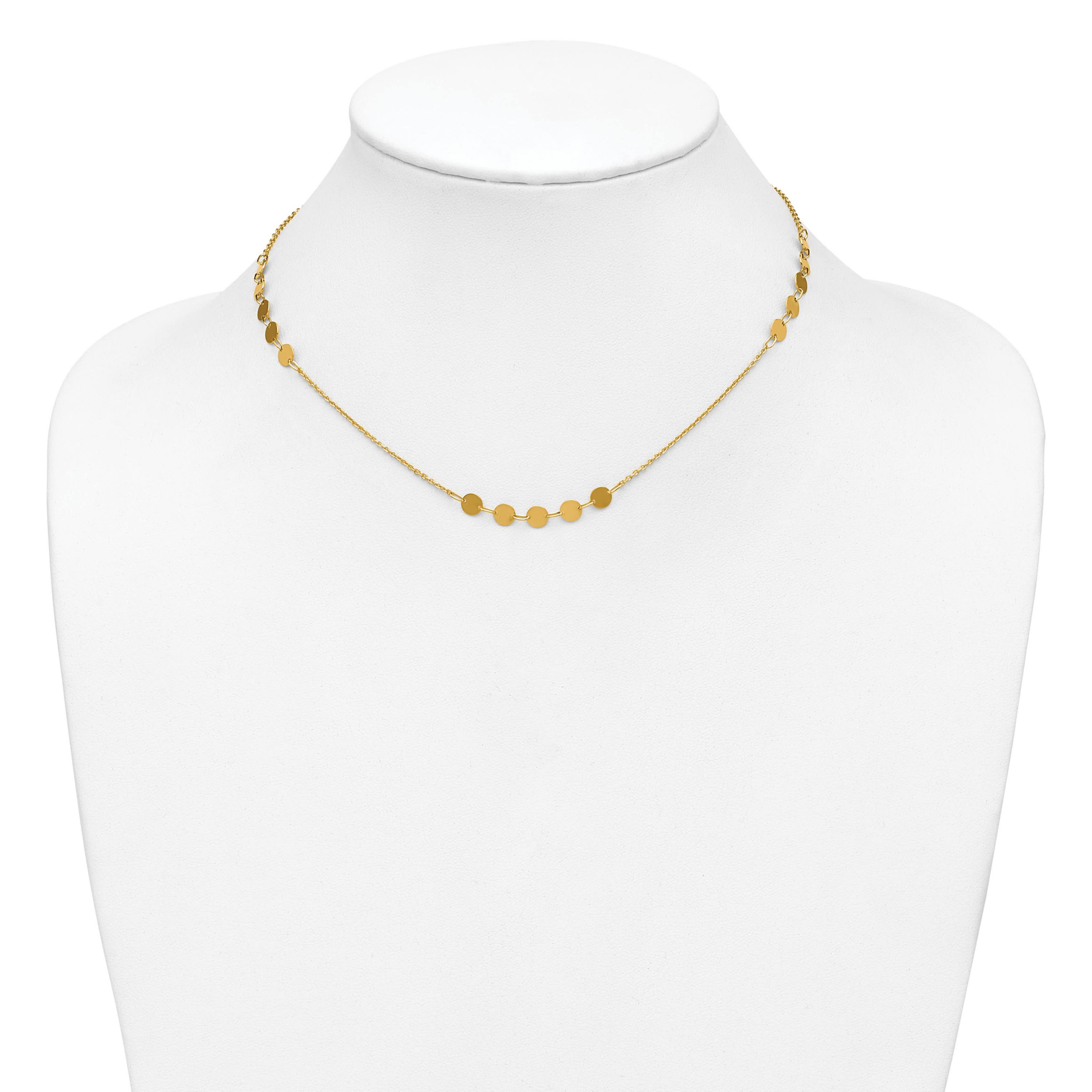 14K Yellow Gold Polished Circle Disc with 2-inch Extension Necklace