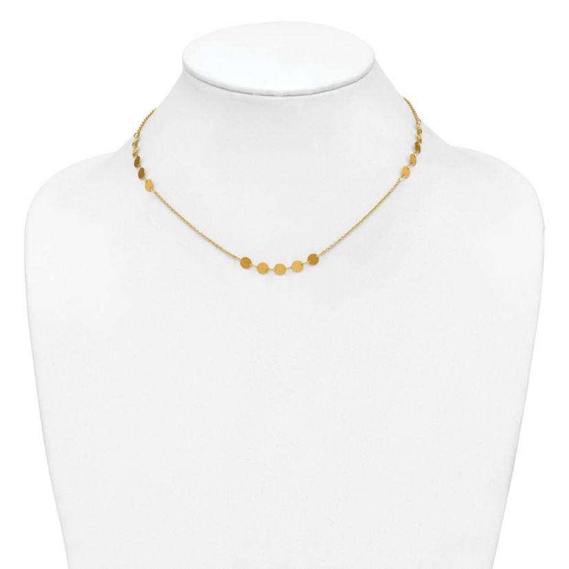 14K Yellow Gold Polished Circle Disc with 2-inch Extension Necklace