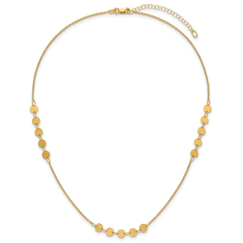 14K Yellow Gold Polished Circle Disc with 2-inch Extension Necklace