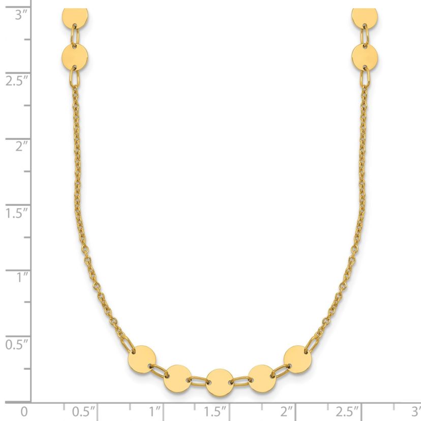 14K Yellow Gold Polished Circle Disc with 2-inch Extension Necklace