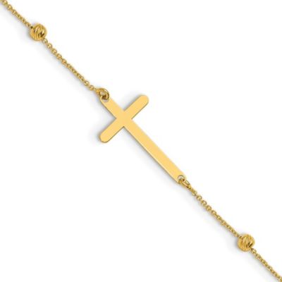Belk & Co 14K Yellow Gold Polished and Diamond-cut Cross and Beads 9-inch Plus 1-inch Extender Anklet