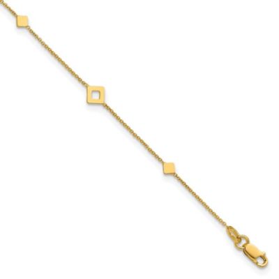 Belk & Co 14K Yellow Gold Polished Diamond-shaped Station 9-inch Plus 1-inch Extender Anklet