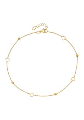 Belk Co 14k Yellow Gold Polished And Diamond Cut Heart With 1 Inch Extender Anklet Belk