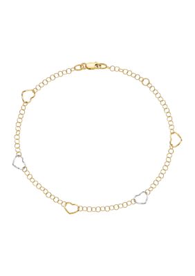 Belk & Co 14K Two Tone Polished Heart with 1 Inch Extender Anklet, Yellow