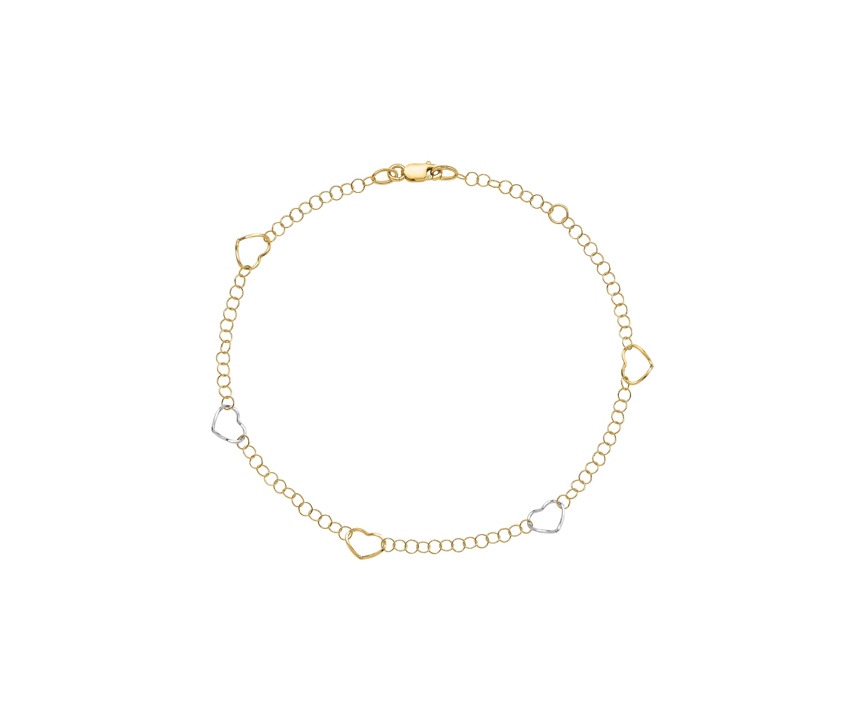 14K Two Tone Polished Heart with 1 Inch Extender Anklet