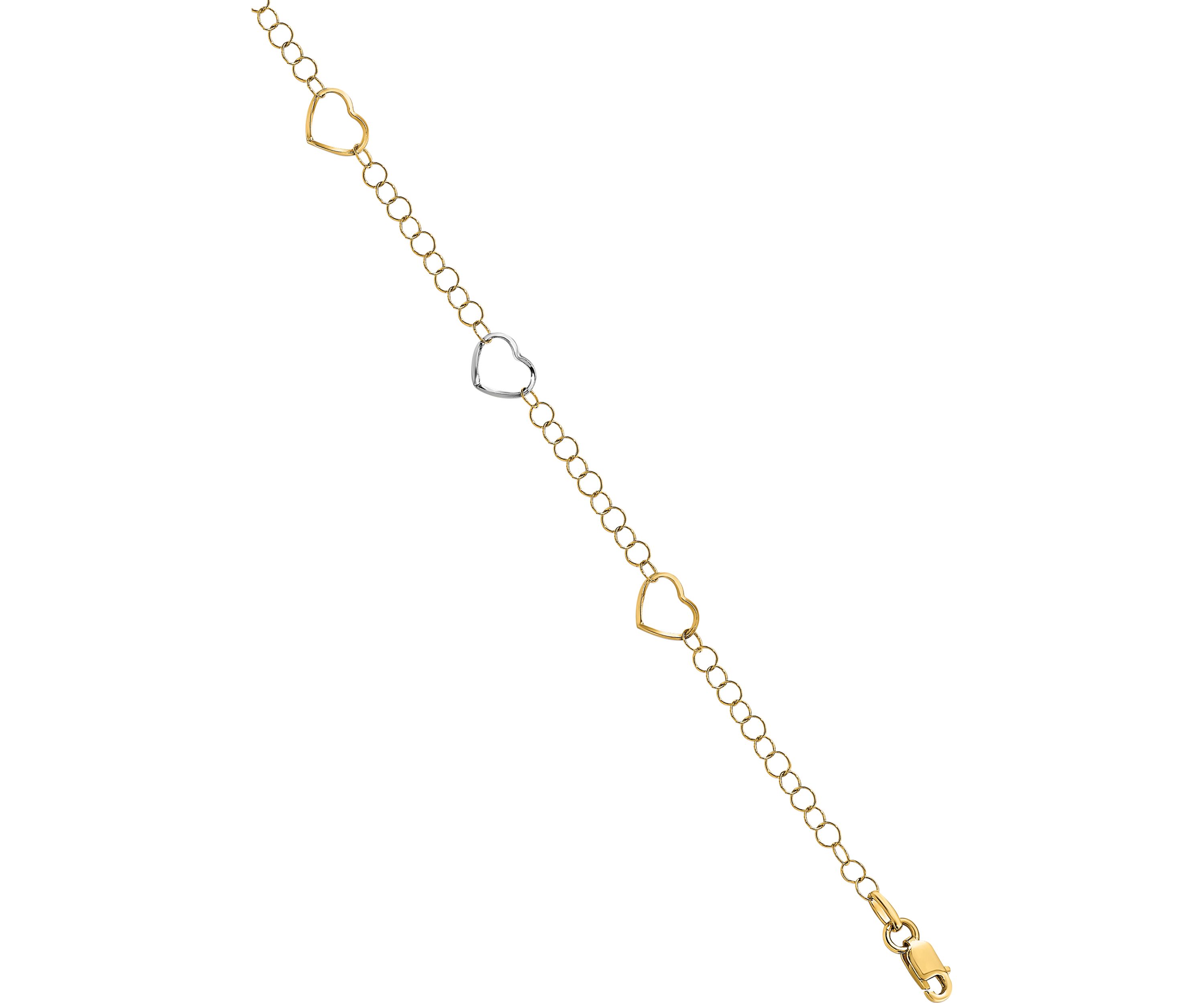 14K Two Tone Polished Heart with 1 Inch Extender Anklet