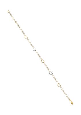 14K Two Tone Polished Heart with 1 Inch Extender Anklet