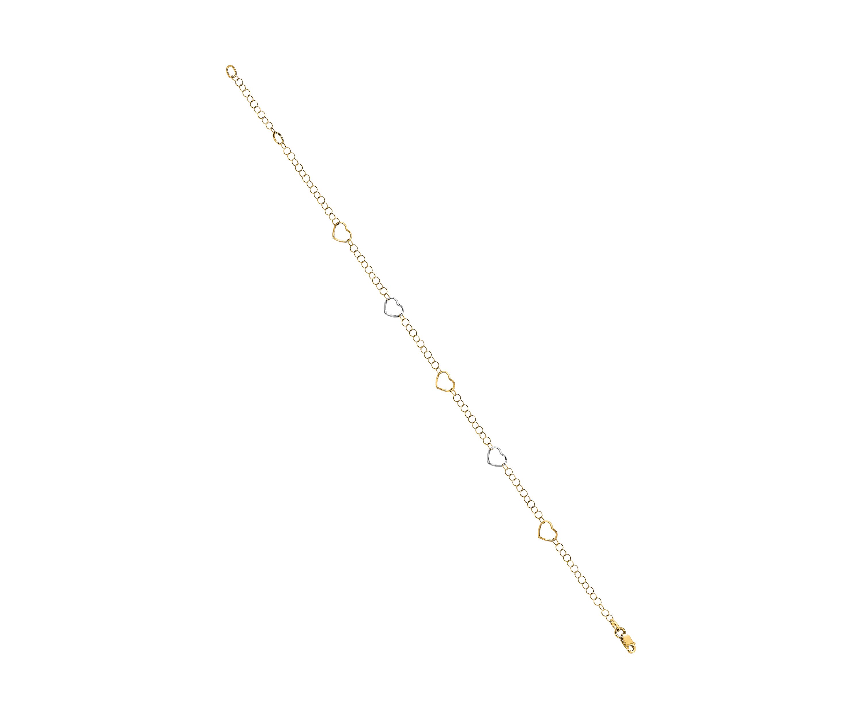 14K Two Tone Polished Heart with 1 Inch Extender Anklet
