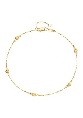 14K Yellow Gold Polished and Diamond-cut Heart with 1-Inch Extender Anklet