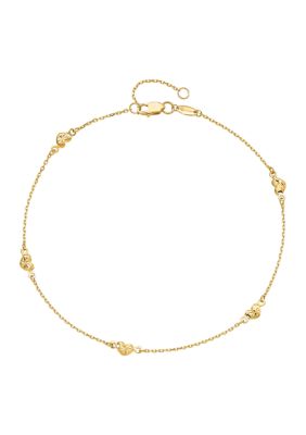 Belk & Co 14K Yellow Gold Polished and Diamond-cut Heart with 1-Inch Extender Anklet