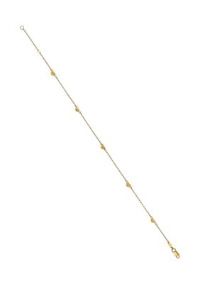 14K Yellow Gold Polished and Diamond-cut Heart with 1-Inch Extender Anklet