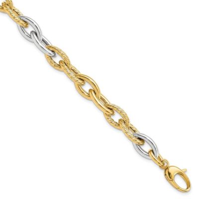 Belk & Co 14K Two-tone Polished Fancy Link Bracelet, Yellow, 7.5 in