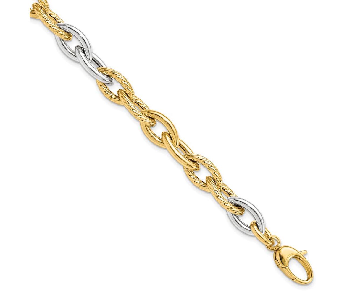 14K Two-tone Polished Fancy Link Bracelet