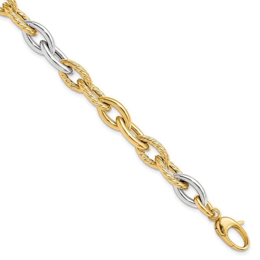 14K Two-tone Polished Fancy Link Bracelet