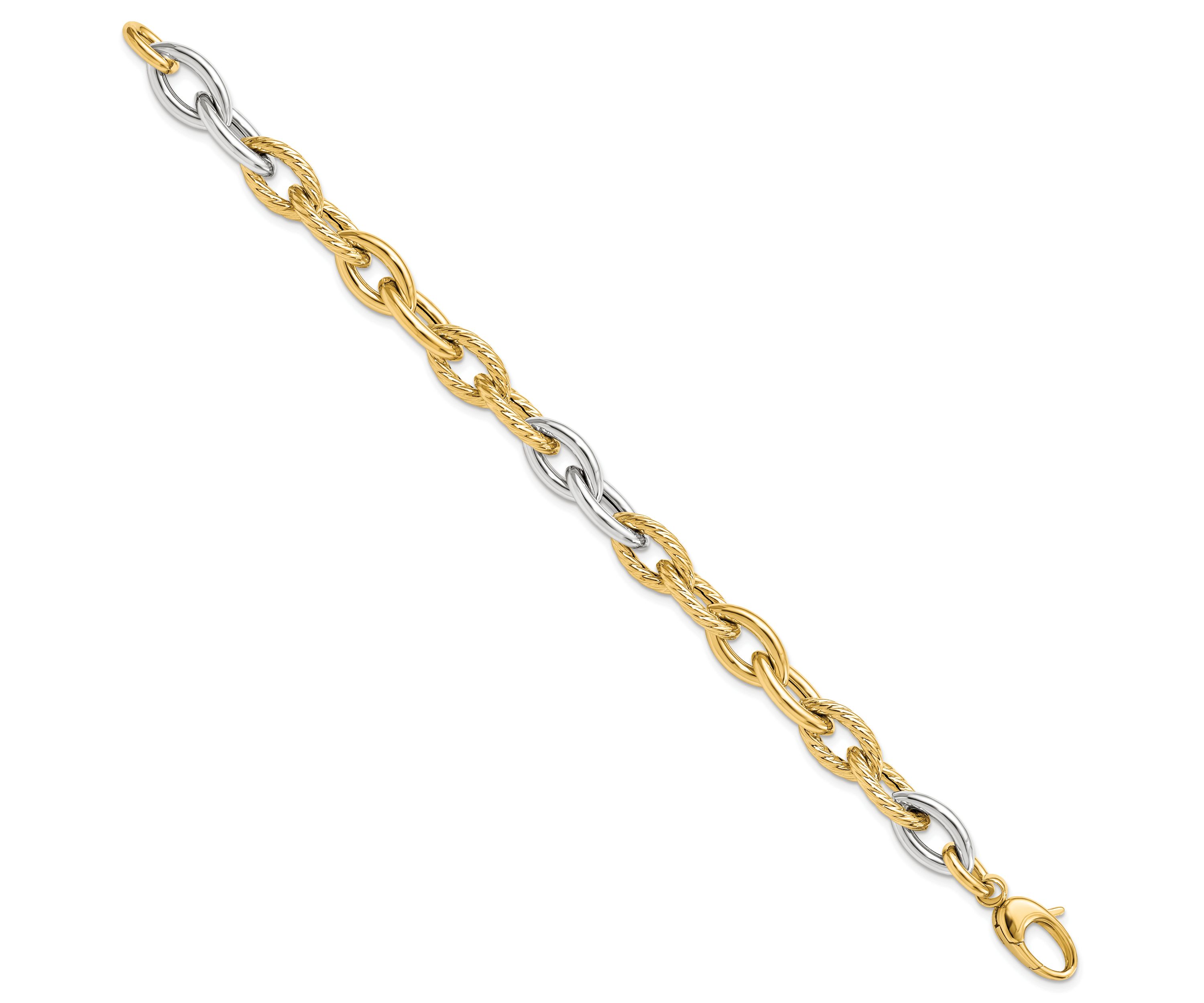 14K Two-tone Polished Fancy Link Bracelet