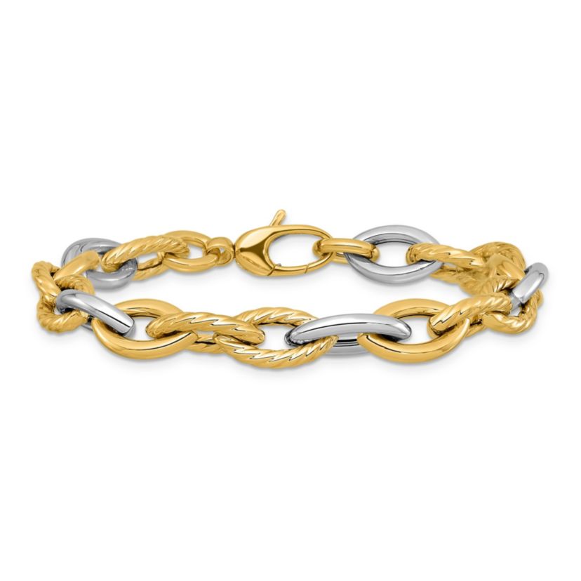 14K Two-tone Polished Fancy Link Bracelet