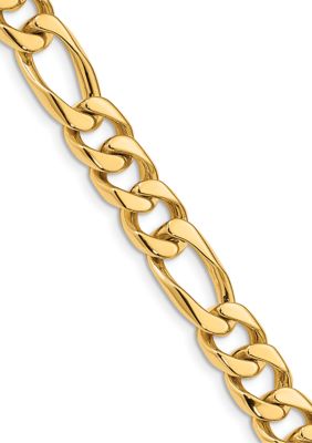 Mens 14K Yellow Gold 9-Millimeter Hand-polished Figaro Link Bracelet