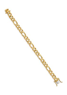 Mens 14K Yellow Gold 9-Millimeter Hand-polished Figaro Link Bracelet