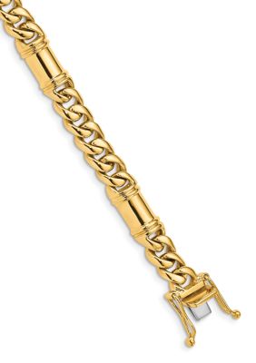 Mens 14K Yellow Gold 7.5 Millimeter Hand-Polished Fancy Link Bracelet