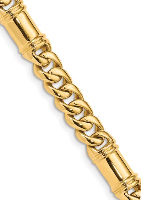 Mens 14K Yellow Gold 7.5 Millimeter Hand-Polished Fancy Link Bracelet