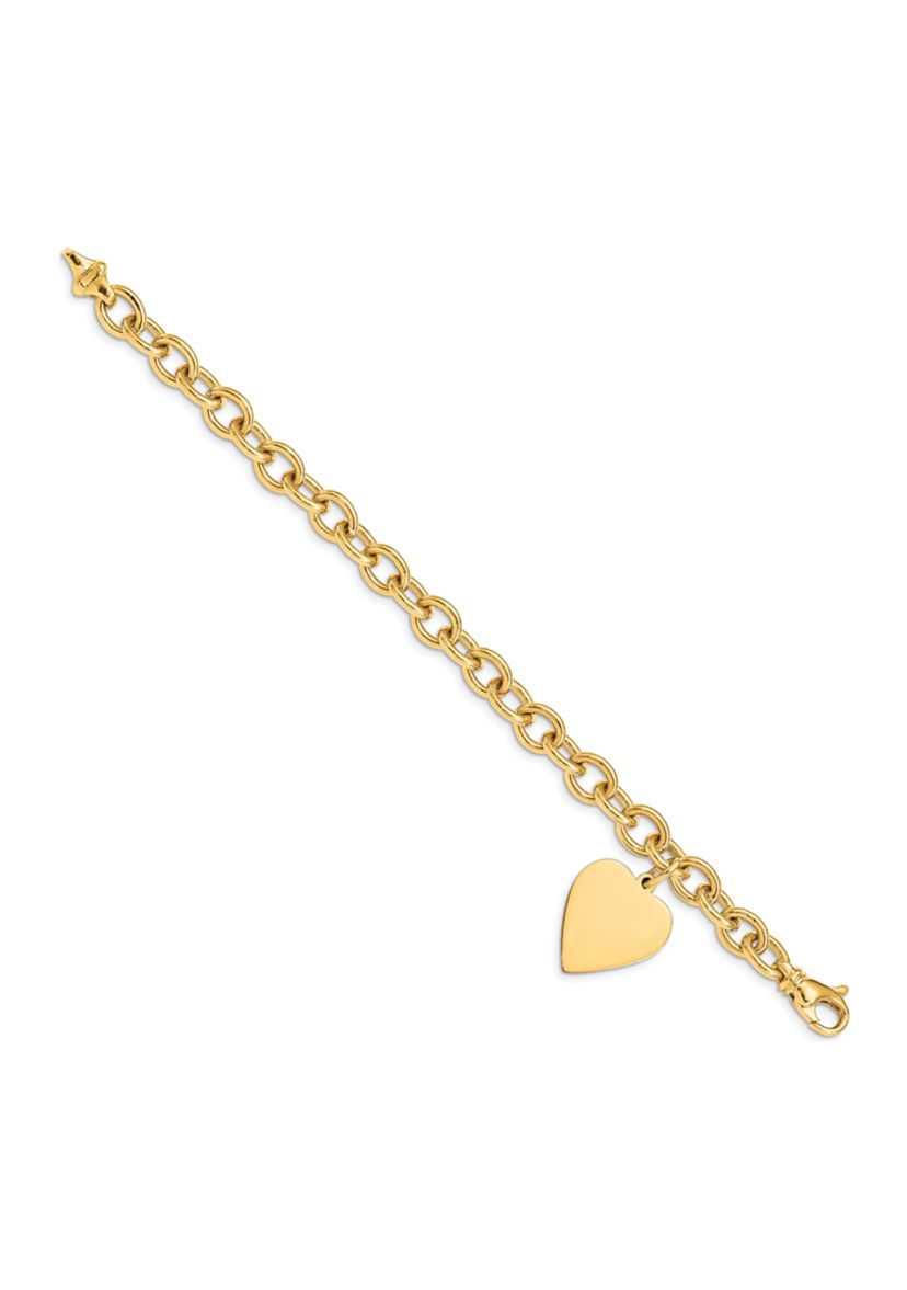 14K Yellow Gold Link with Heart Charm Bracelet